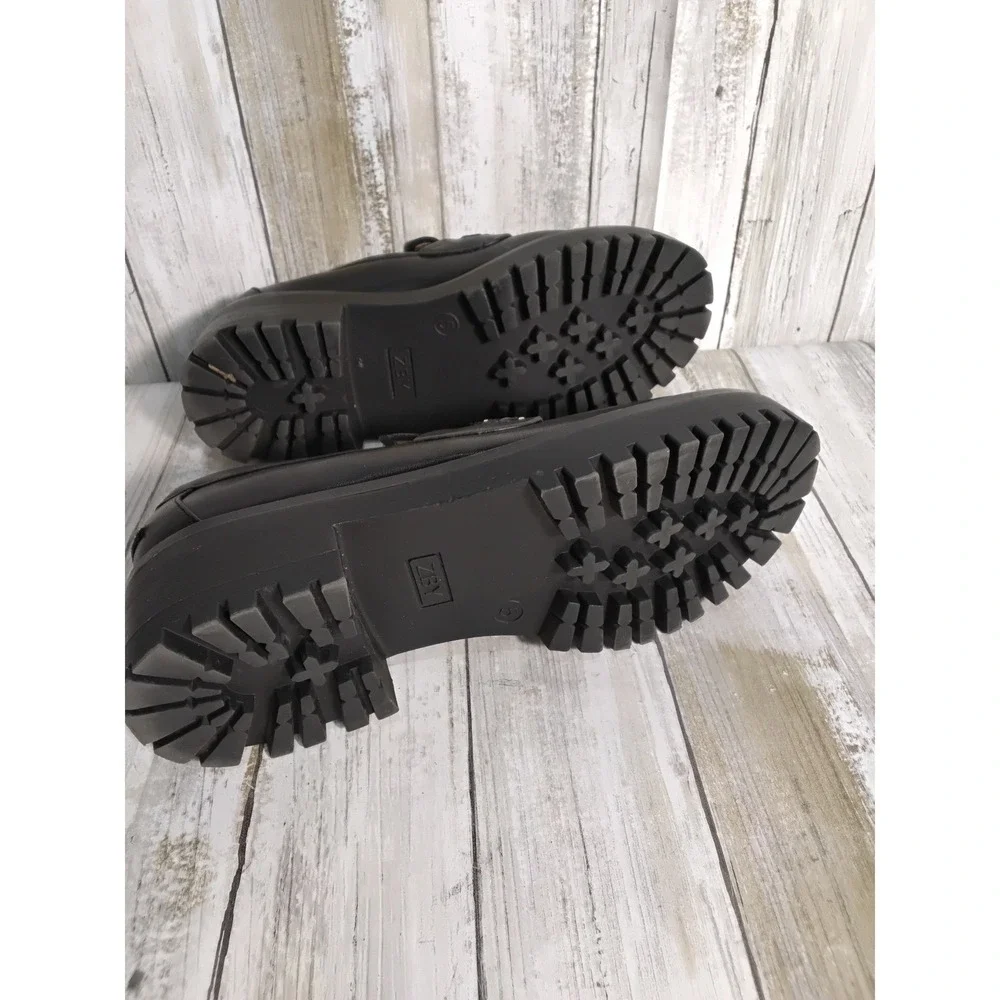 ZBY Black Leather Lug Sole Loafers Women's Size 5 Chunky Platform Horsebit shoe
